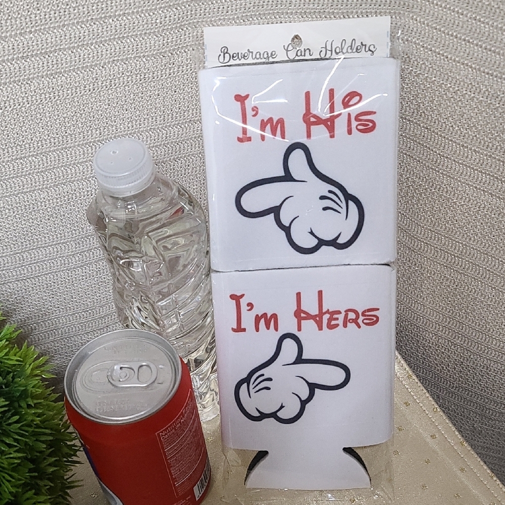 Disney Mickey Mouse Themed I'm His & I'm Hers Beverage Can Holders NWT